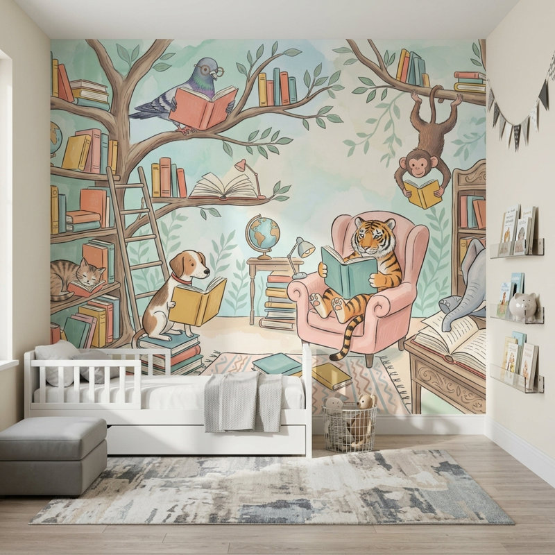Papier peint bibliothèque, décoration murale amovible fantaisiste, Non tissé, 200 po x 120 po