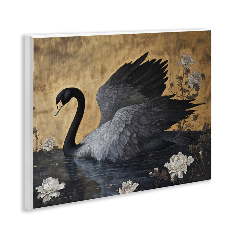 Plaque murale cygne foncé sur un lac, design par Jose Perez