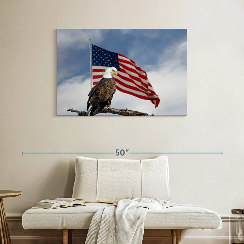 Brampt Perched Eagle American Flag, 26" H x 39" W