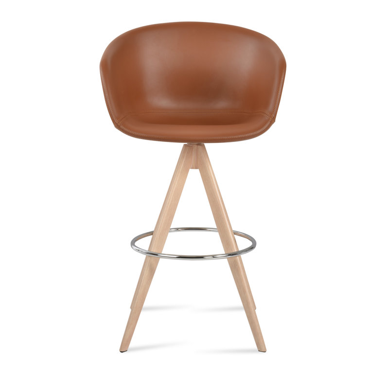 Tabouret de bar Tribeca Pyramid, Naturel, Similicuir cannelle, Petit tabouret (siège d'une hauteur de 23,5 po)