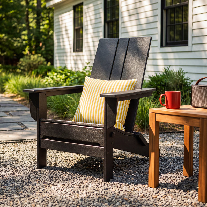 Hoa 28.7'' W High-Density Polyethylene Folding Adirondack Chair, Black