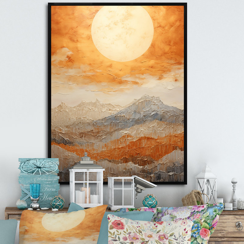 «Geometric Golden Beige Sunset Harmony» sur impression sur toile, Cadre flottant noir, H 40 po x l 30 po x P 1,5 po