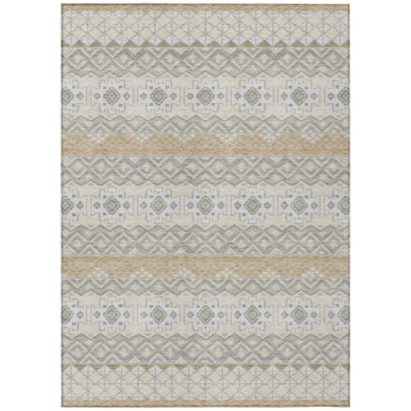 Machine Washable Indoor/Outdoor Chantille ACN2760 Striped Rug, Beige, 9' x 12'