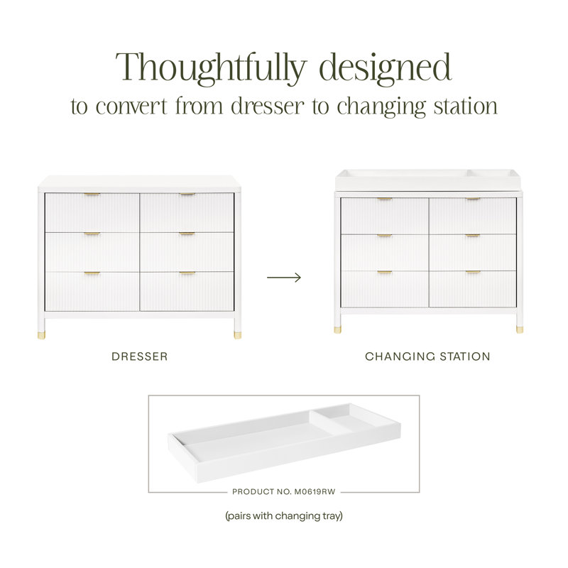 Brimsley Tambour 6 - Drawer Assembled Dresser, White