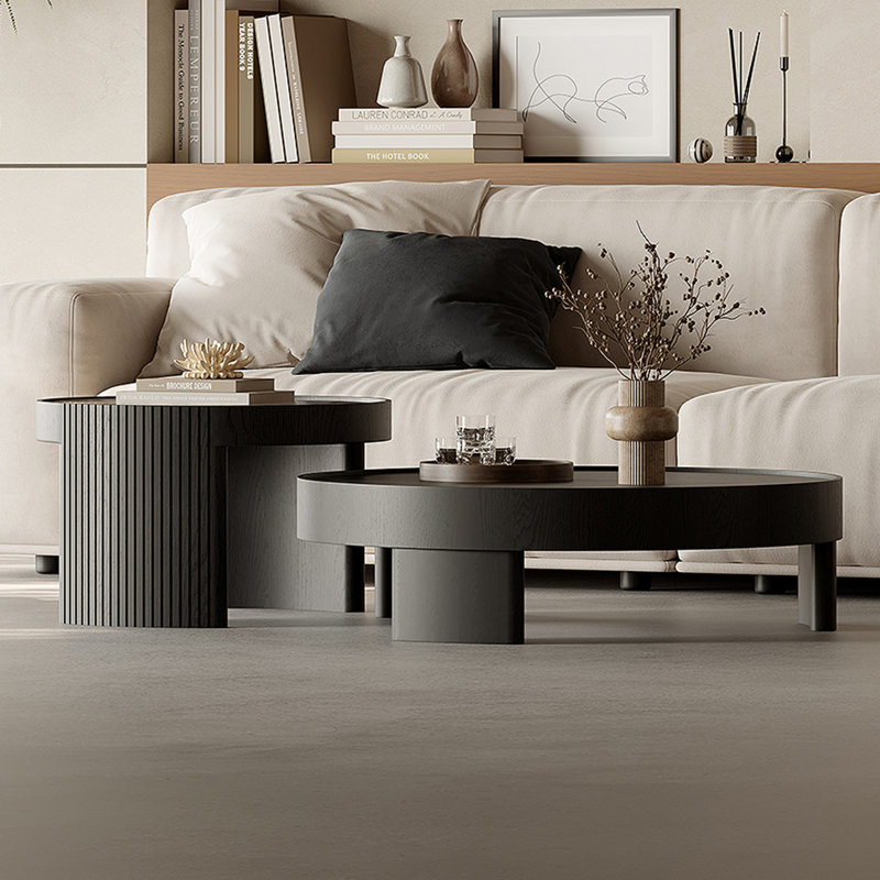 Modern Style Round Wood Coffee Table Set