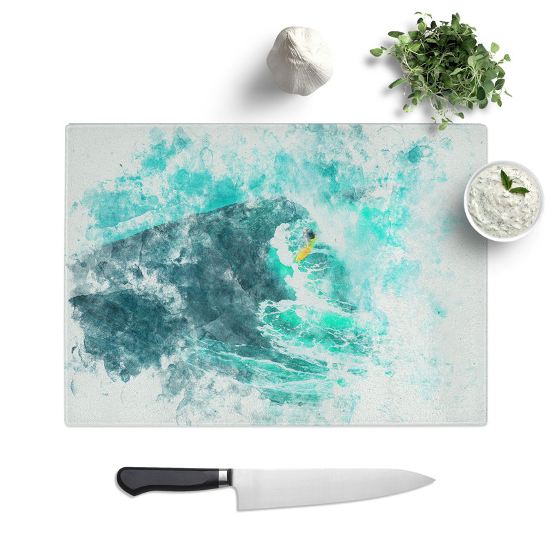 Tempered Glass Surfing in Hawaii Chopping Board, 28.5 cm x 39 cm