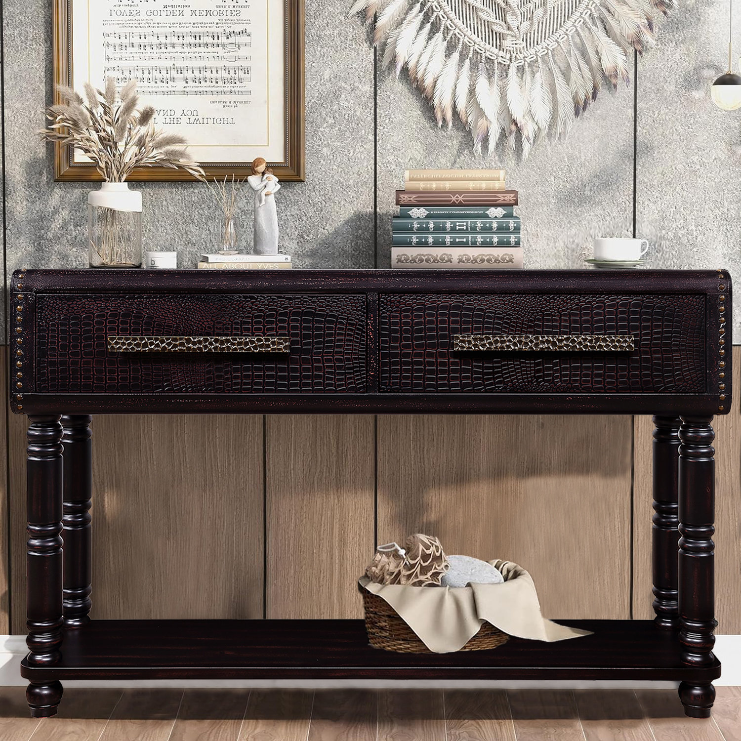 Canora Grey Sazya Solid Wood Console Table 54-Inch Hall Sofa Table ...