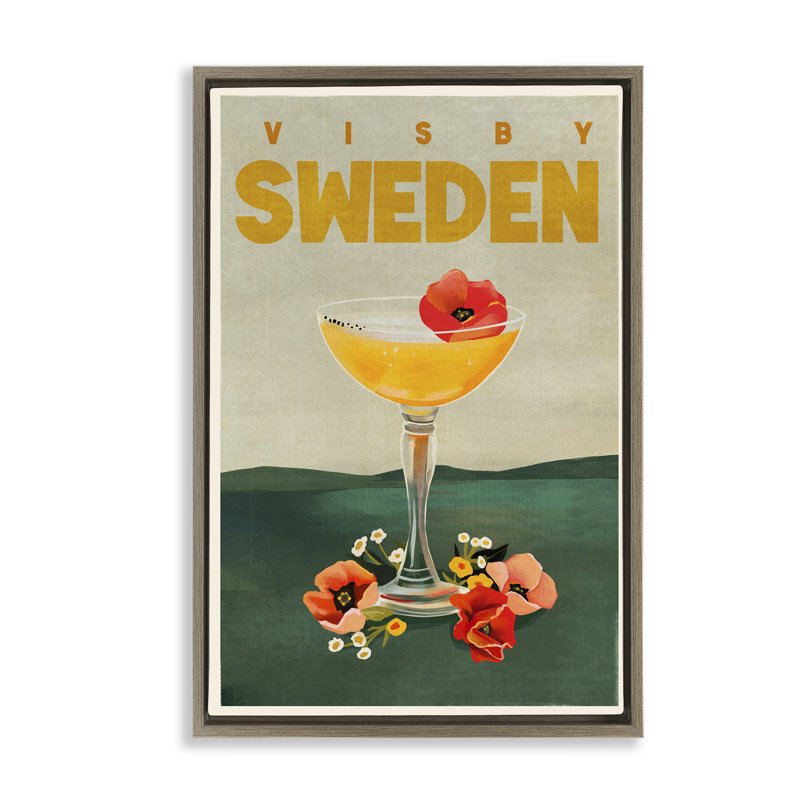 Toile flottante avec cadre à cocktail Visby Suède par The Whiskey Ginger, H 31 po x l 21 po, Cadre flottant orme Montalcino