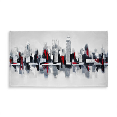 Gray and Red Cityscape Tablecloth | Red Office Decor
