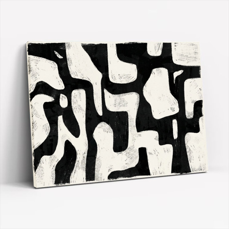 Abstrait noir et blanc à motif géométrique sur toile tendue, reproduction d'art sur toile, ensemble de 1, H 12 po x l 18 po