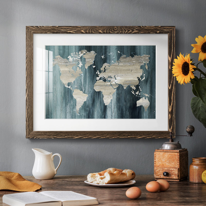 " Navy World Map ", Walnut