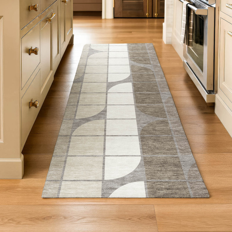 Premium Machine Washable Mayfield AMF2418 Geometric Rug, 2'3" x 7'6" Runner, Taupe