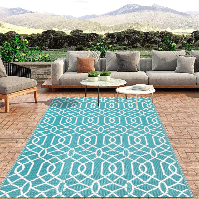Geometric Reversible Plastic Outdoor Rug Yard Seaside Camping Large Mat