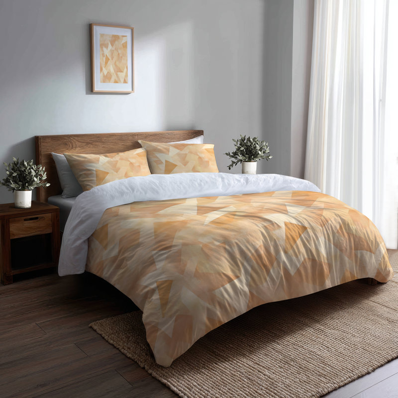 Ensemble de literie à motif géométrique 3 pièces - Ensemble de housse de couette et coussin décoratif Modern Beige Angles