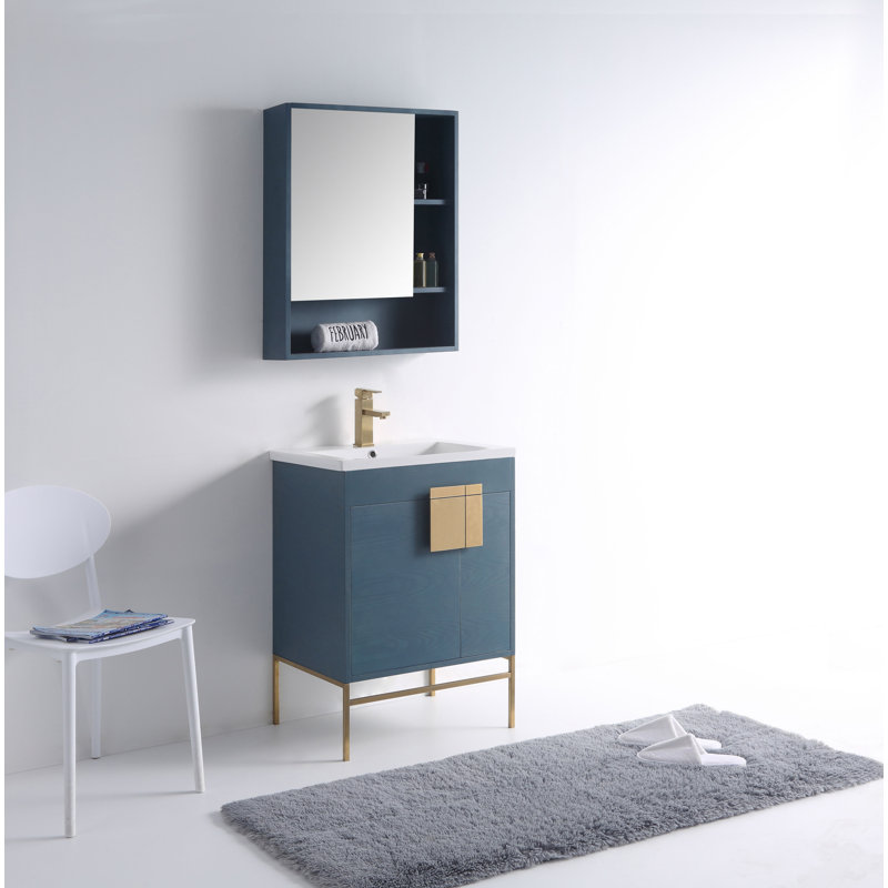 Ensemble de meuble-lavabo simple 24 po Maisie, Laiton satiné, Bleu français