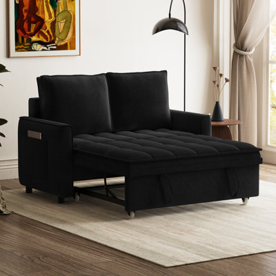 49" Modern Convertible Sleeper Loveseat with Pull-Out Bed, Adjustable Backrest & Side Storage Pockets