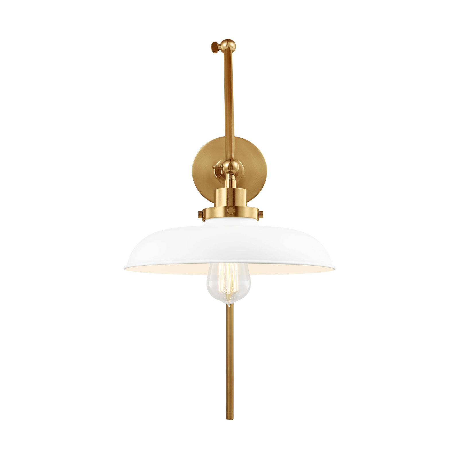 Single Light Armed Sconce, Burnished Brass, Matte White