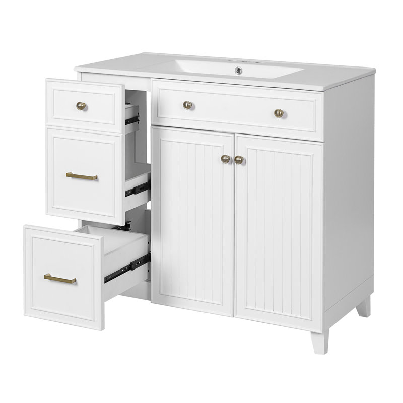 Meuble-lavabo 36 po avec lavabo en céramique, Blanc
