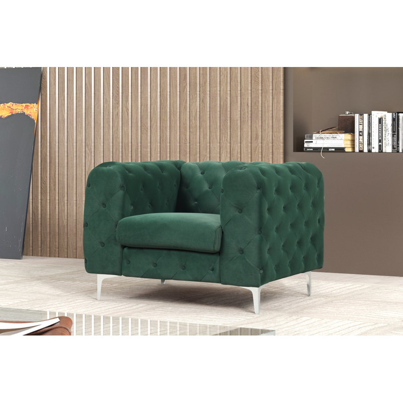 Gladys Velvet Armchair, Dark Green Velvet, Silver
