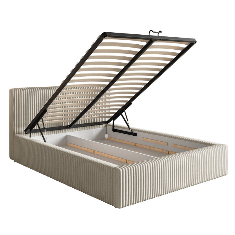 Angeleen Upholstered Ottoman Storage Bed, Beige, Double (140 x 200 cm)