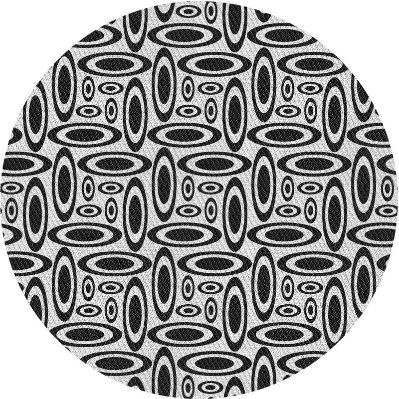 Tapis noir/blanc à motifs, Rond 4 pi