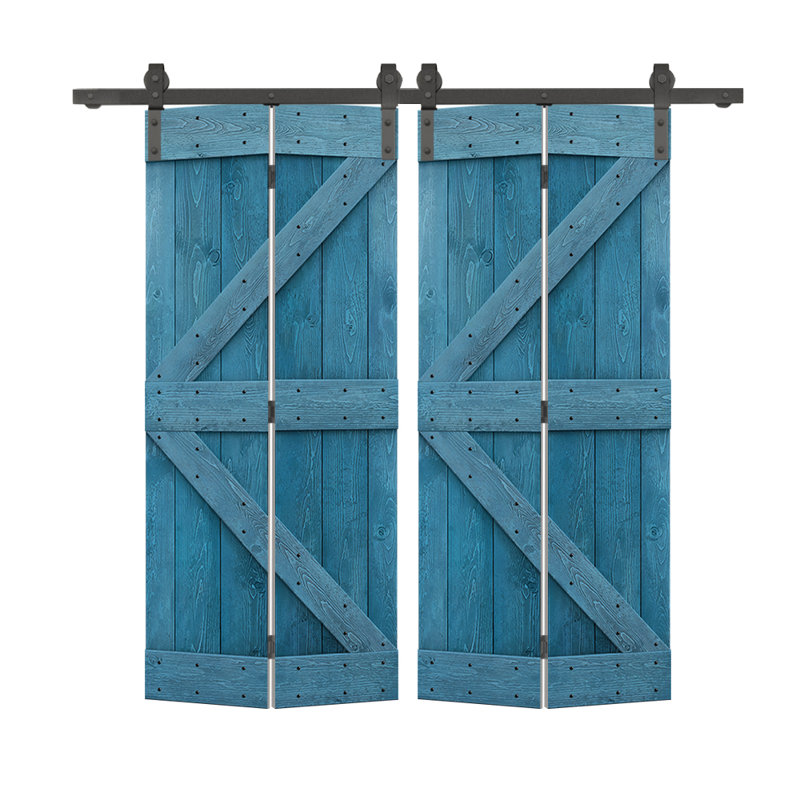84'' Solid Wood Barn Doors Barn Door, Bleu océan, 48 po x 84 po