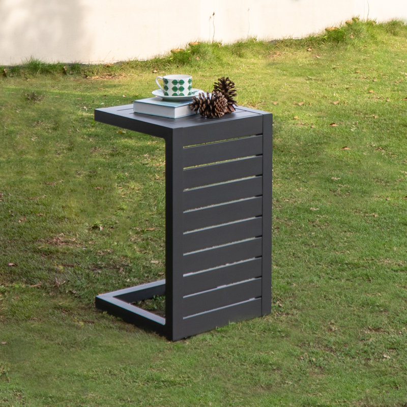 Table d'appoint d'extérieur en aluminium en forme de C, table d'appoint pour patio et canapé résistant aux intempéries, gris