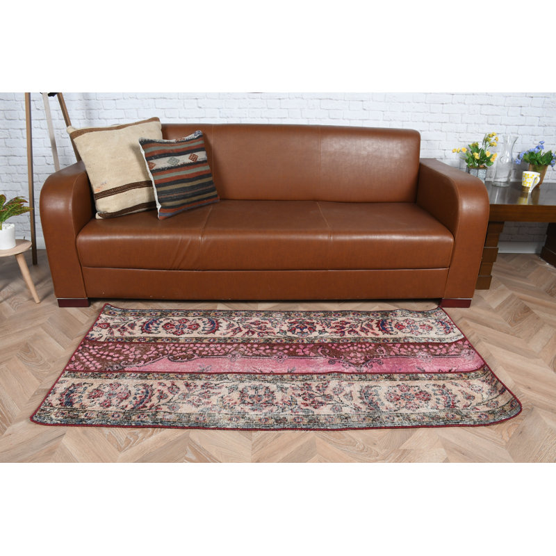 Tapis turc rose fabriqué à la main à motif floral pour décoration intérieure traditionnelle
