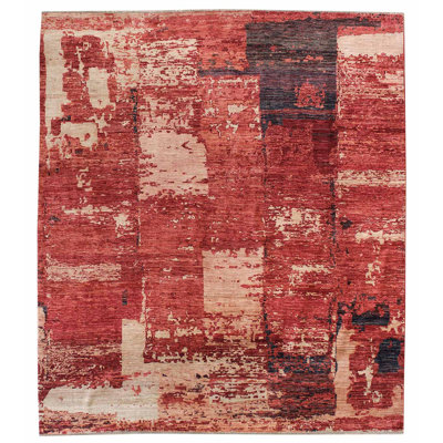 Tapis unique nouvel âge patiné 8 pi 2 po x 9 pi 10 po Patiné Look - rouge / rouille / gala / rose