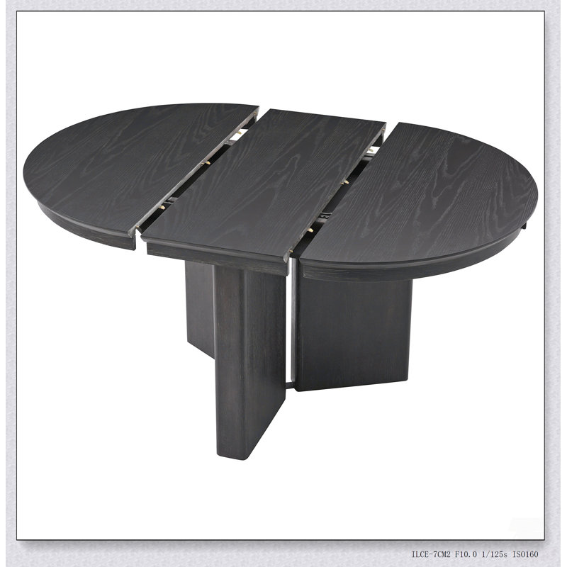 Table de salle à manger ovale extensible de style ferme moderne avec pied central et patins réglables pour une utilisation polyvalente en cuisine