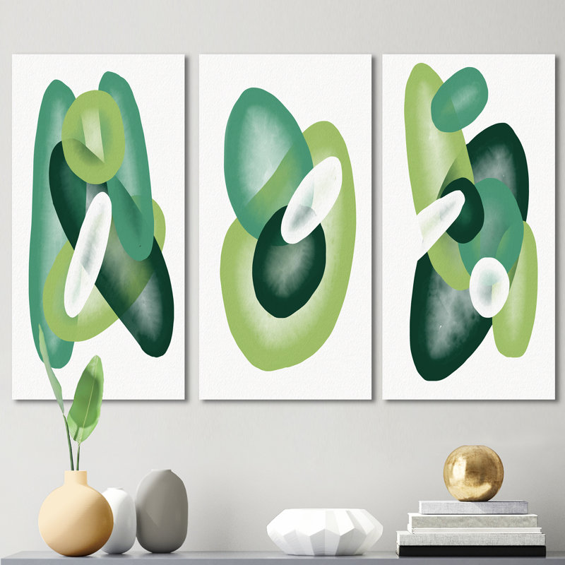 Minimalistic Abstract Shapes In Retro Gradients XI - Mid-Century Modern Art Set Of 3 Pieces, 28" H x 36" W