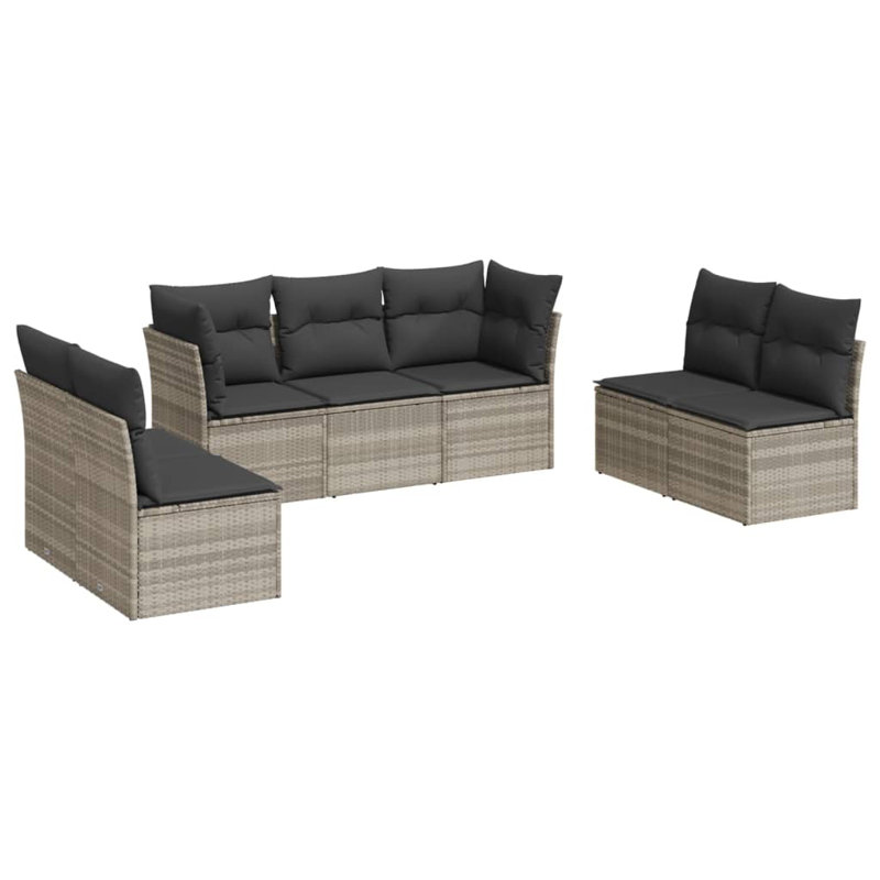  Ensemble de canapé de jardin en rotin PE gris clair, acier thermolaqué, polyester