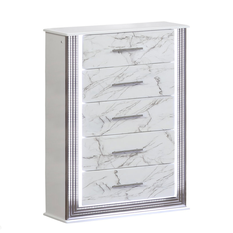 Commode Desire - Tiroirs en marbre avec panneaux latéraux à DEL et garniture métallique pour une organisation de chambre spacieuse et élégante
