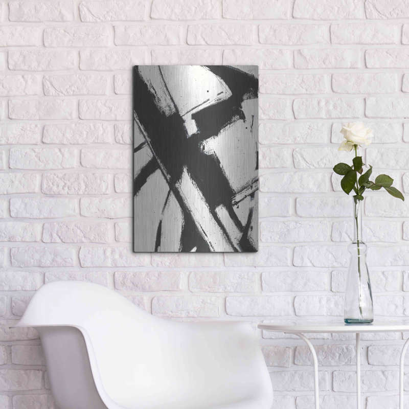 Art mural en métal «Expression Abstract I White Crop» par Shirley Novak, H 24 po x l 16 po