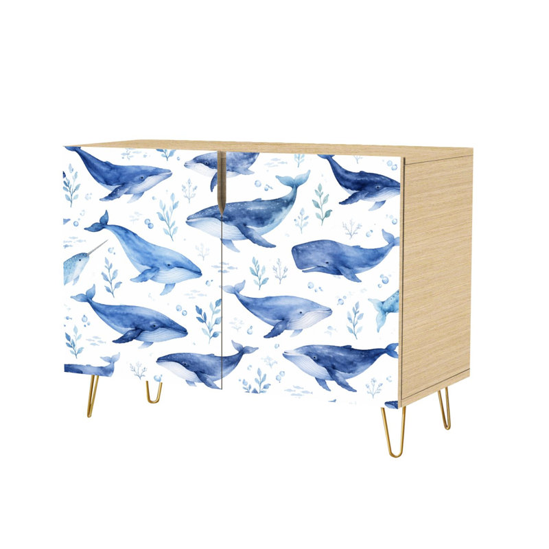 Buffet Buffet avec rangement Aquarelle transparente bleu marine avec 2 portes pour le salon et la cuisine