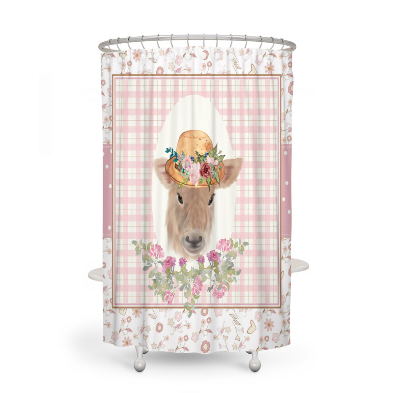 Rideau de douche simple floral + crochets, H 72 po x l 70 po