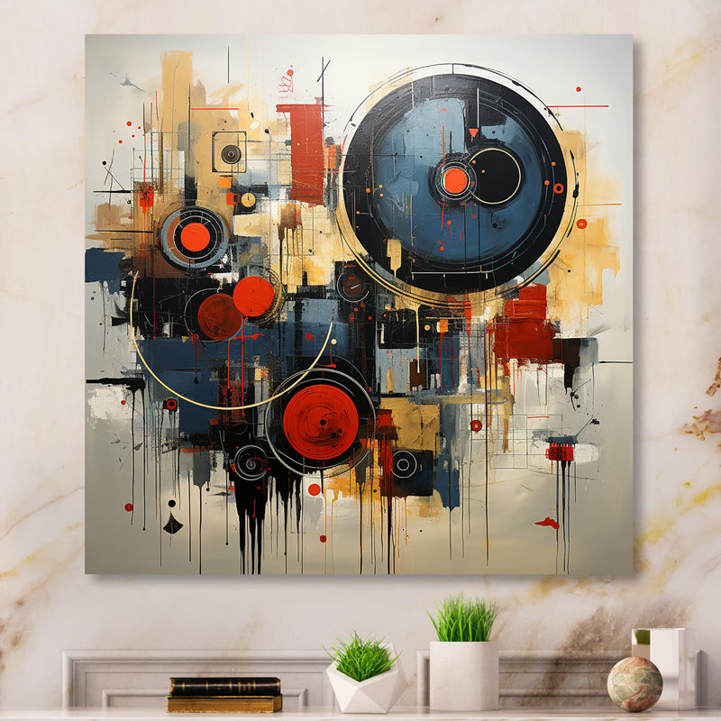 Minimalisme, formes rouges et noires élégantes - décoration murale abstraite en métal, H 16 po x l 16 po