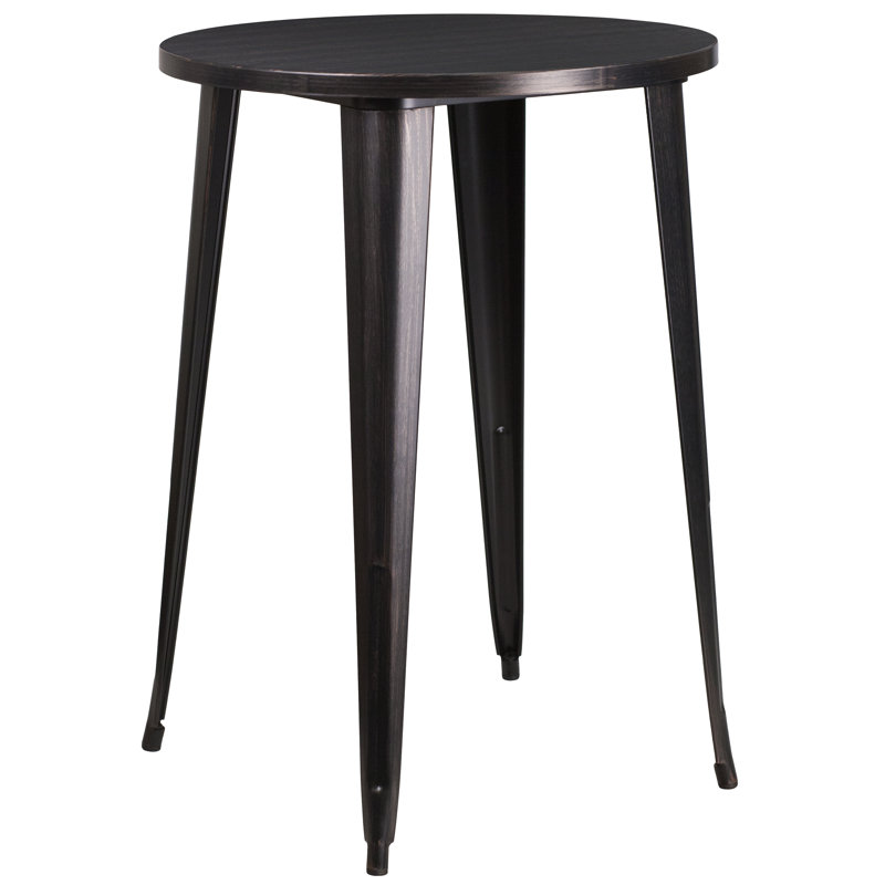 Commercial Grade Round Indoor-Outdoor Bar Height Table, Black-Antique Gold, 30" L x 30" W