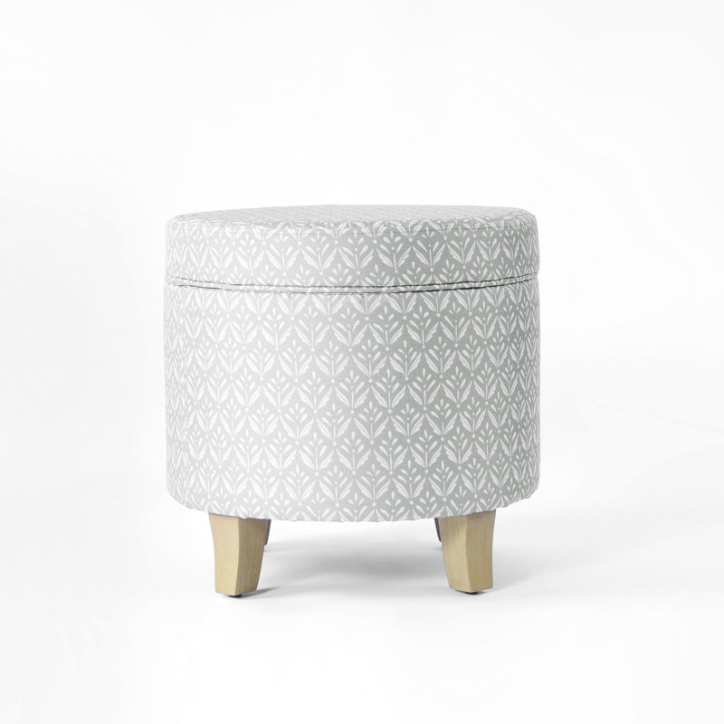 Ashlley Upholstered Storage Ottoman, Light Grey Print