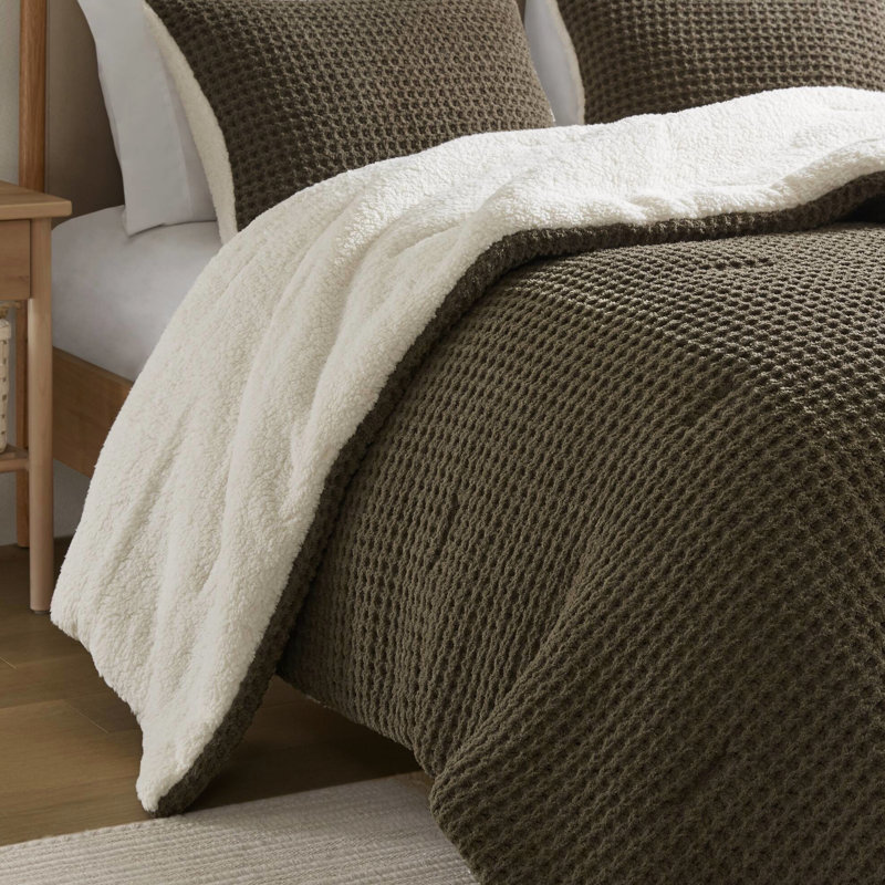 Édredon simple en chenille tricoté gaufré, 100%, 2 taies décoratives, réversible, lavable à la machine et bourre de taie décorative, dossier, lavable, mélange brun-grisâtre