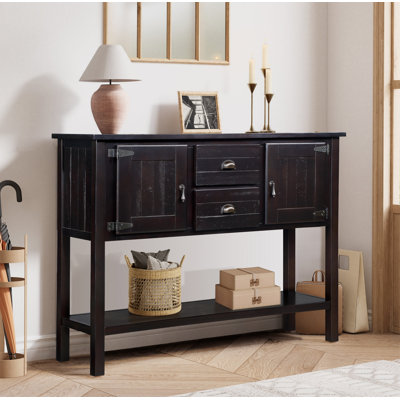 Console 48 po en bois massif avec 2 tiroirs, armoires et tablette inférieure, armoire de rangement pour salle à manger de style rétro