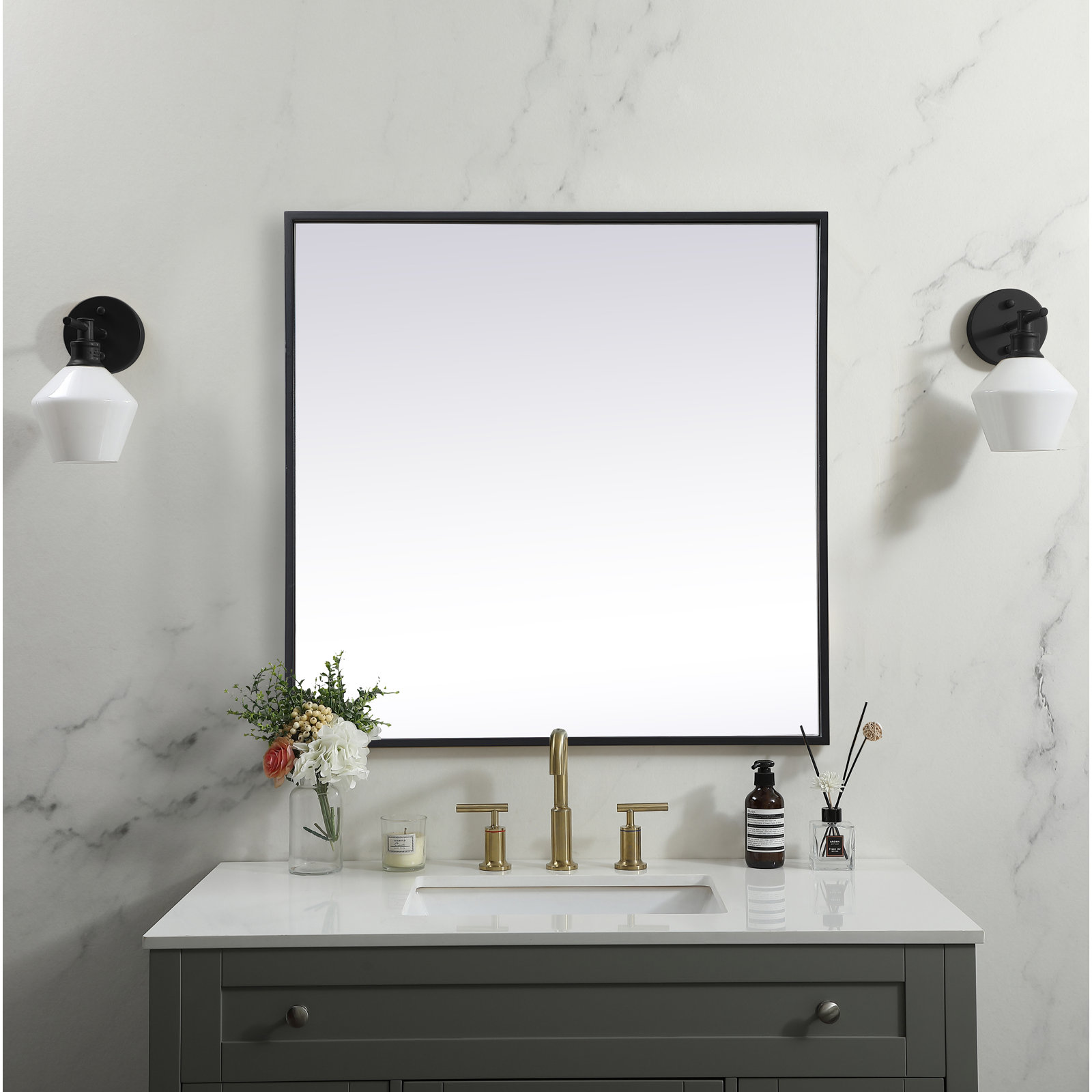 Valparaiso Accent Mirror, Black, 24"  x 24" 