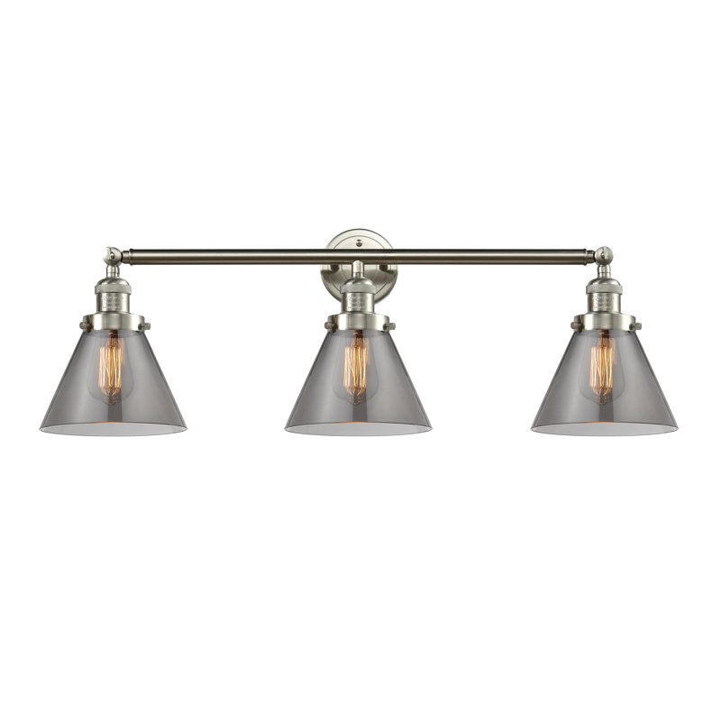 Sartain 3 - Light Dimmable Vanity Light, Brushed Satin Nickel, Smoked, 6 Watt Vinage LED Bulb