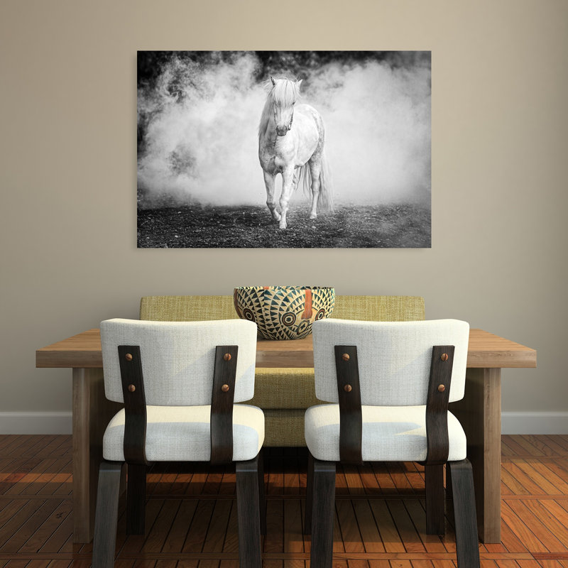 «Ethereal Horse In Mist Dramatic Elegant Horse Éthéré Nature», art mural, H 32 po x l 48 po