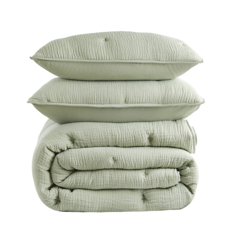 Ensemble de courtepointe brodée en coton 3 pièces, sauge, King Quilt + 2 Standard Shams, Green