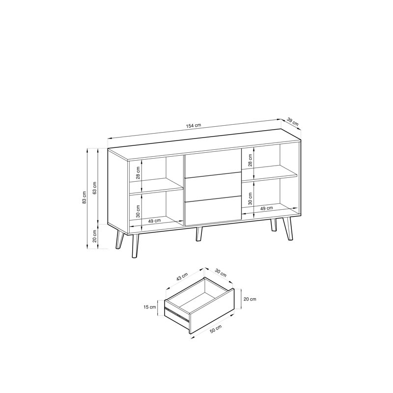 Cornelio 3 Drawer 154Cm W Combi Chest