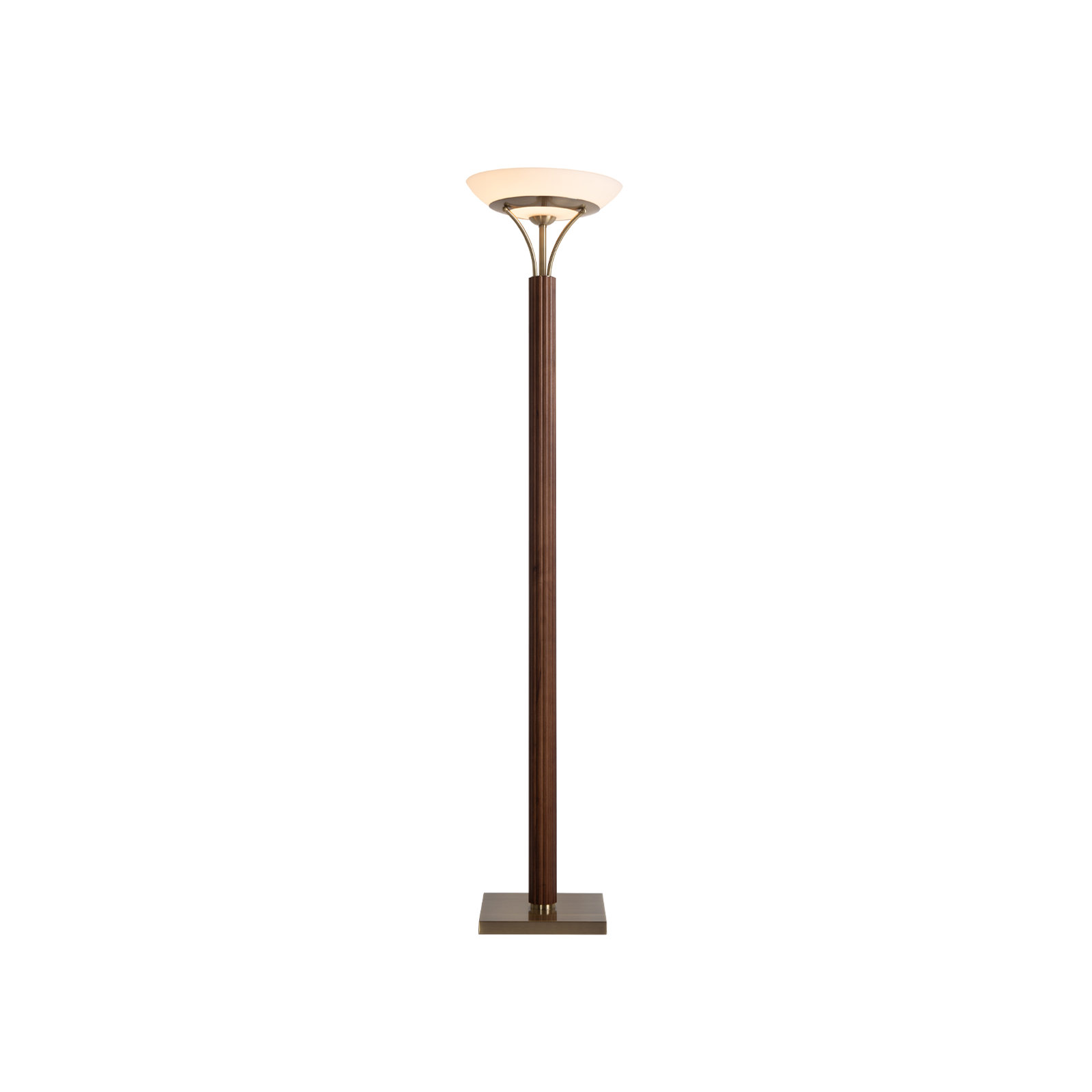 Tambo Torchiere Floor Lamp - Wood Finish, Weathered Brass, Dimmer, Dark Walnut