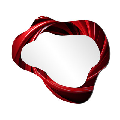 Red and black abstract spiral dreamscape - Abstract Spirals Asymmetrical Large Mirror, Modern Cloud Unique Wall Mirror Decor, Printed Metal Art