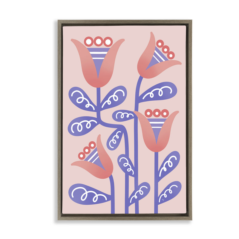 «Tulip Flowers Pink Deco», toile flottante encadrée noire par Martina Pavlova, Cadre flottant orme Montalcino
