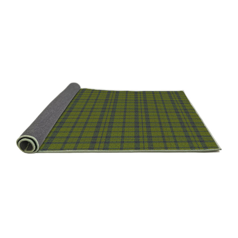 Tapis vert / bleu en laine à carreaux, Rond 3 pi